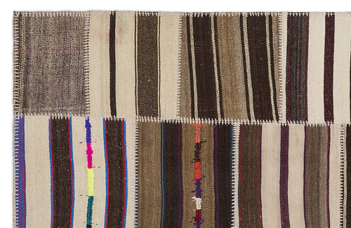 Teselya 2261 Patchwork Striped Wool Handmade Area Rug 5'3" x 7'7"