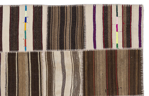 Teselya 2261 Patchwork Striped Wool Handmade Area Rug 5'3" x 7'7"