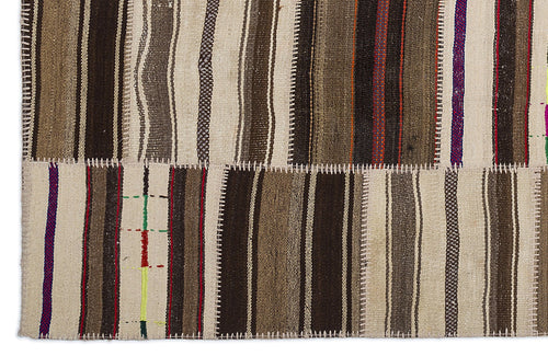 Teselya 2261 Patchwork Striped Wool Handmade Area Rug 5'3" x 7'7"