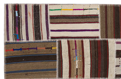Teselya 2262 Patchwork Striped Wool Handmade Area Rug 5'3" x 7'7"