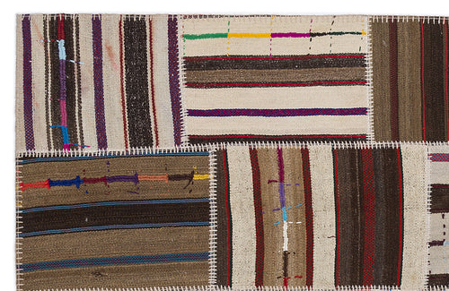 Teselya 2262 Patchwork Striped Wool Handmade Area Rug 5'3" x 7'7"