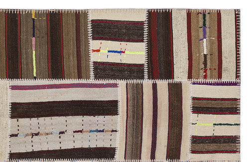 Teselya 2262 Patchwork Striped Wool Handmade Area Rug 5'3" x 7'7"
