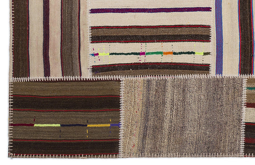 Teselya 2262 Patchwork Striped Wool Handmade Area Rug 5'3" x 7'7"