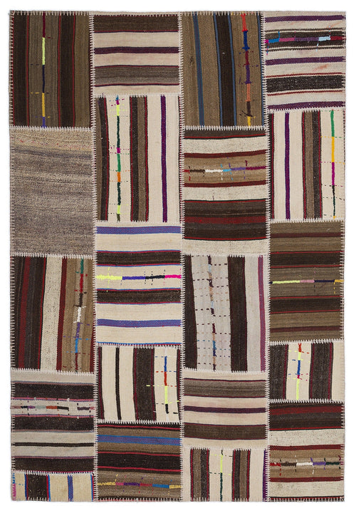 Teselya 2262 Patchwork Striped Wool Handmade Area Rug 5'3" x 7'7"