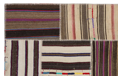 Teselya 2264 Patchwork Striped Wool Handmade Area Rug 5'3" x 7'7"
