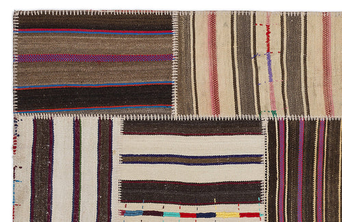 Teselya 2264 Patchwork Striped Wool Handmade Area Rug 5'3" x 7'7"