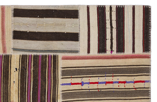 Teselya 2264 Patchwork Striped Wool Handmade Area Rug 5'3" x 7'7"