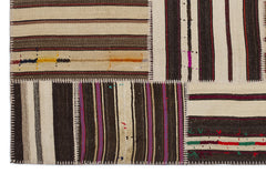 Teselya 2264 Patchwork Striped Wool Handmade Area Rug 5'3" x 7'7"