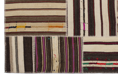 Teselya 2264 Patchwork Striped Wool Handmade Area Rug 5'3" x 7'7"