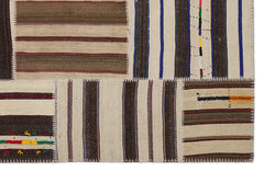 Teselya 2264 Patchwork Striped Wool Handmade Area Rug 5'3" x 7'7"