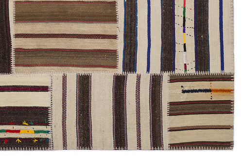 Teselya 2264 Patchwork Striped Wool Handmade Area Rug 5'3" x 7'7"