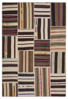 Teselya 2264 Patchwork Striped Wool Handmade Area Rug 5'3" x 7'7"