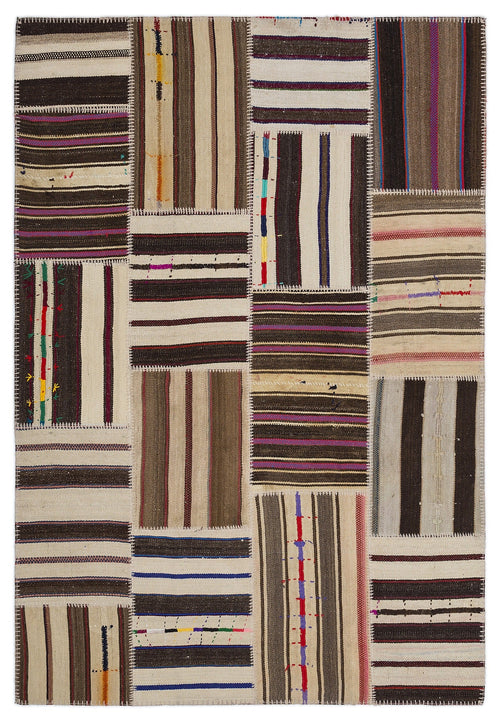 Teselya 2264 Patchwork Striped Wool Handmade Area Rug 5'3" x 7'7"