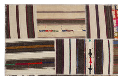Teselya 2265 Beige Striped Wool Handmade Area Rug 5'3" x 7'7"