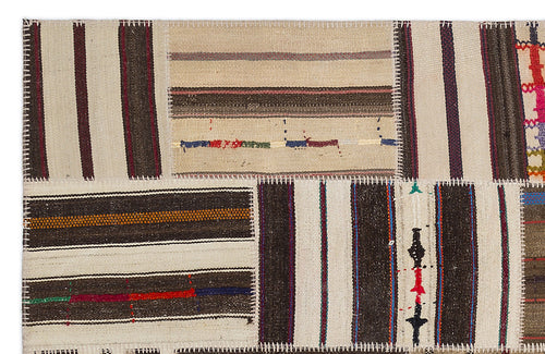 Teselya 2265 Beige Striped Wool Handmade Area Rug 5'3" x 7'7"