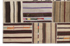 Teselya 2265 Beige Striped Wool Handmade Area Rug 5'3" x 7'7"