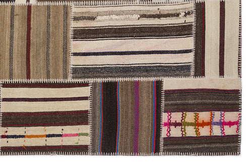 Teselya 2265 Beige Striped Wool Handmade Area Rug 5'3" x 7'7"