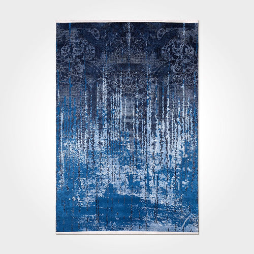 Vintage Chenille Area Rug – Washable Non Slip Blue Cotton Polyester Carpet