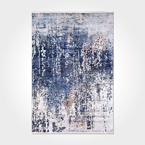 Modern Chenille Area Rug – Washable Non Slip Blue Cotton Polyester Carpet