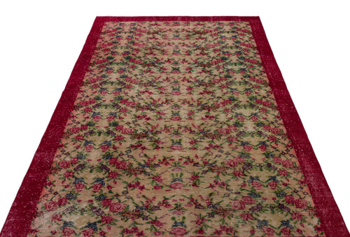 Atina Red Floral Wool Handmade Area Rug 4'11" x 9'3"
