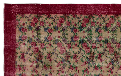 Atina Red Floral Wool Handmade Area Rug 4'11" x 9'3"