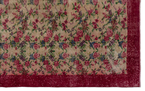 Atina Red Floral Wool Handmade Area Rug 4'11" x 9'3"