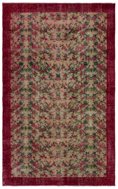 Atina Red Floral Wool Handmade Area Rug 4'11" x 9'3"