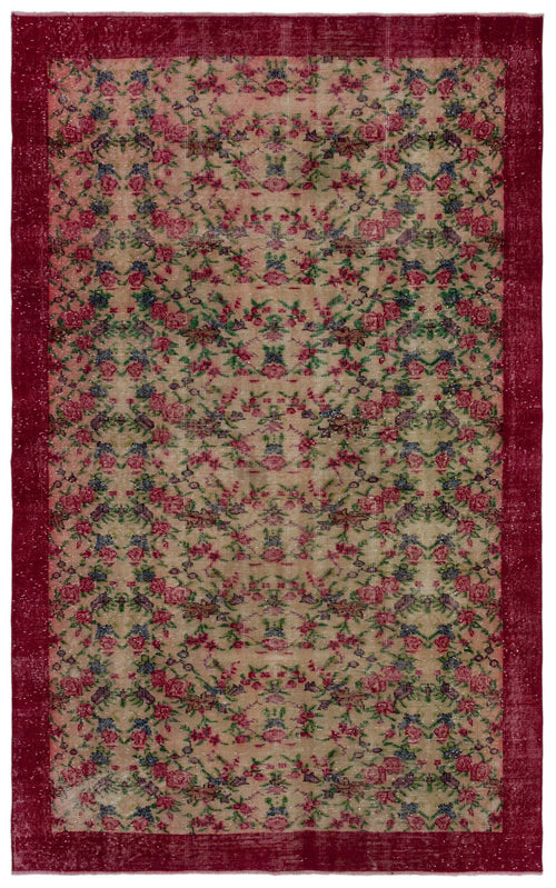 Atina Red Floral Wool Handmade Area Rug 4'11" x 9'3"