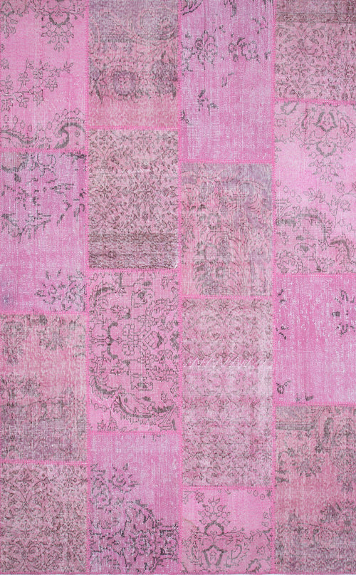 Handmade Wool Area Rug - Pink Patchwork Flatweave Non Slip Carpet 120x180
