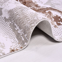 Modern Area Rug - Machine Made Cream Rug With Soft Pile & Anti Slip