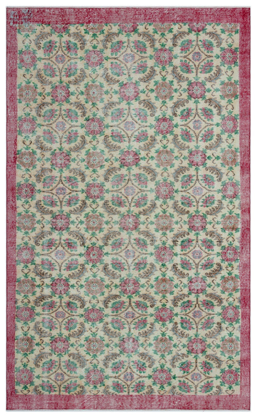 Atina Cream Vintage Wool Handmade Area Rug 5'6" x 8'11"