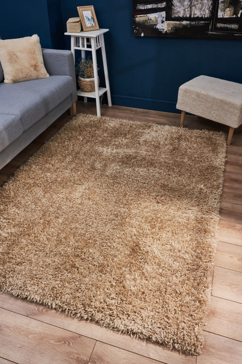 Shaggy Area Rug - Machine Made Brown Woven Carpet With Cotton Thread