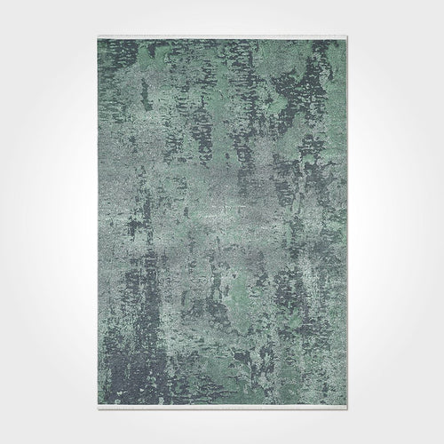 Modern Chenille Area Rug - Washable Non Slip Green Polyester Cotton Carpet