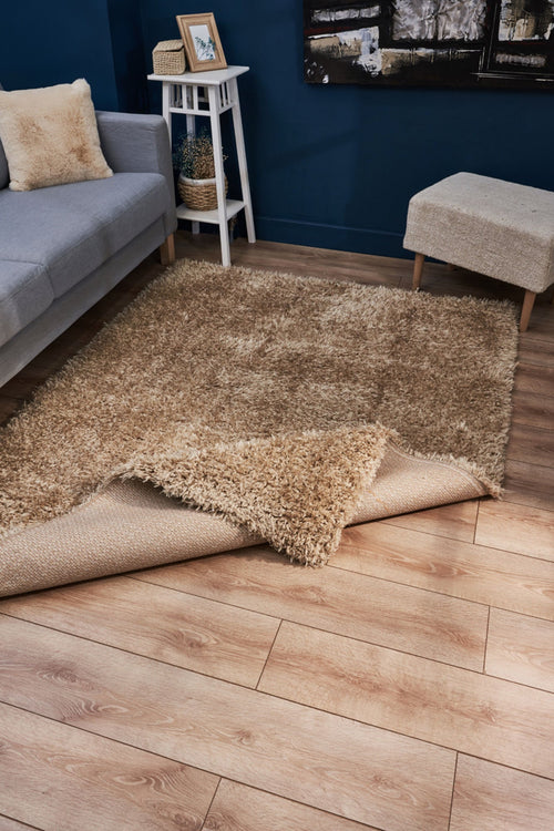 Shaggy Area Rug - Machine Made Brown Woven Carpet With Cotton Thread