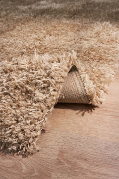 Shaggy Area Rug - Machine Made Brown Woven Carpet With Cotton Thread