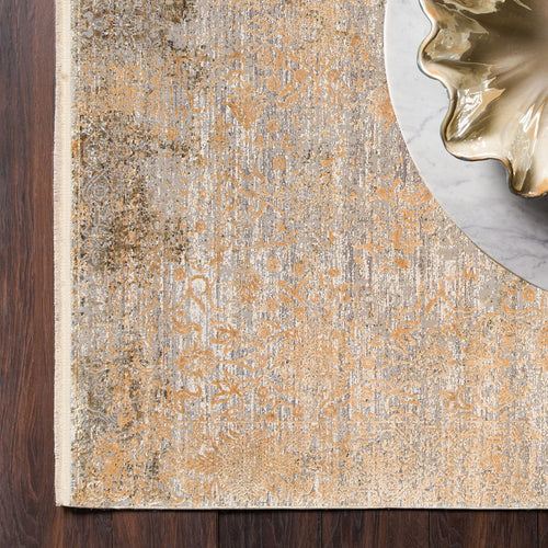 Vintage Area Rug – Gold Machine Made Rug | Modern Living Room Carpet, Soft Texture