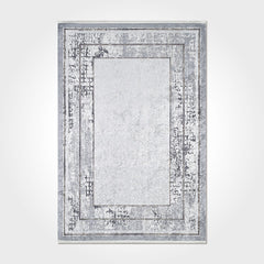 Chenille Cotton Area Rug – Washable Non Slip Grey Frame Rug with Soft Texture