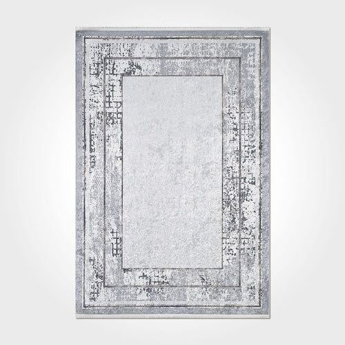 Chenille Cotton Area Rug – Washable Non Slip Grey Frame Rug with Soft Texture