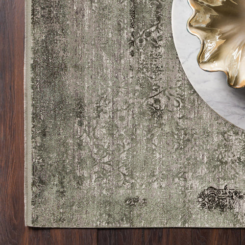 Machine Made Area Rug - Green Classic Overdyed High Low Textured Carpet