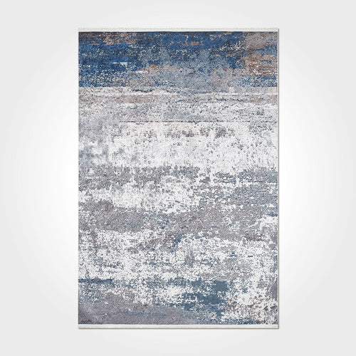 Modern Chenille Area Rug – Washable Non Slip Blue Cotton Polyester Carpet