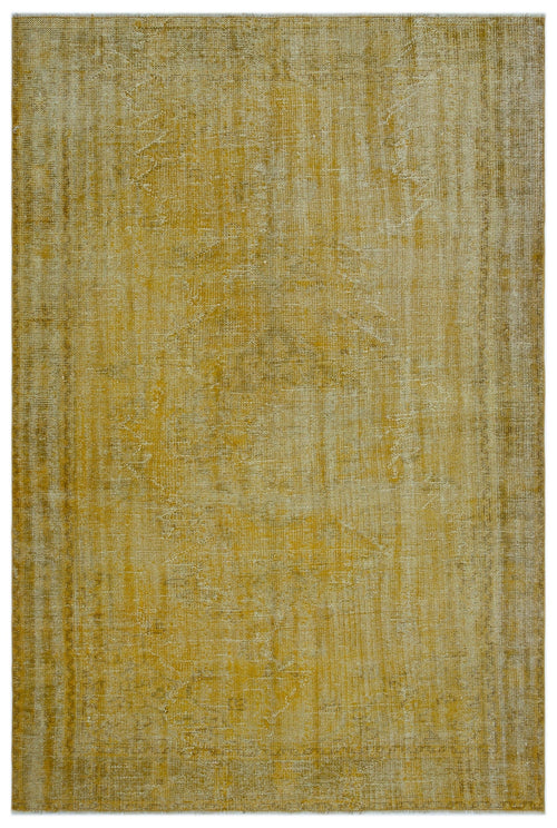Atina Yellow Vintage Wool Handmade Area Rug 6'4" x 9'2"