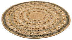 Beige Jute Rug – Round Geometric Hand Woven Natural Fiber Carpet, Soft Texture