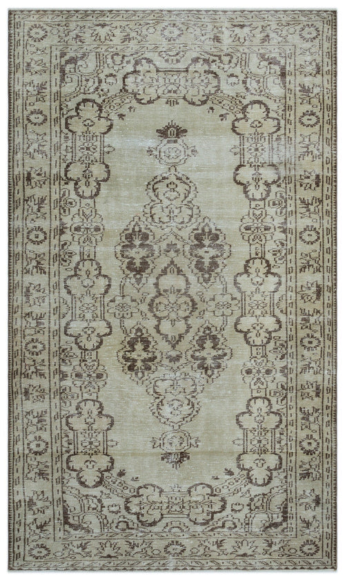 Atina Beige Vintage Wool Handmade Area Rug 5'1" x 8'11"