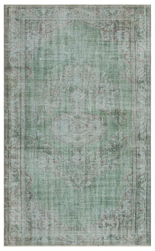 Atina Green Vintage Wool Handmade Area Rug 5'5" x 8'11"