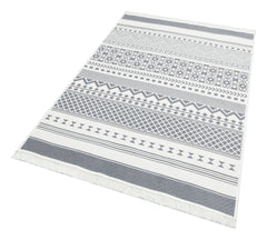 Grey Geometric Kilim Rug – Cotton Woven Washable Double Sided Area Rug