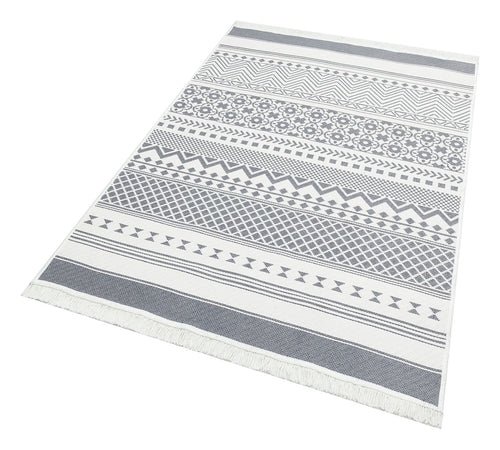 Grey Geometric Kilim Rug – Cotton Woven Washable Double Sided Area Rug