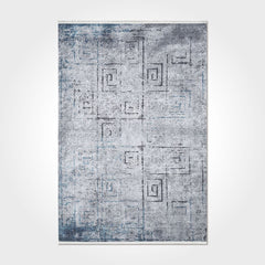 Blue Geometric Area Rug – Washable Non Slip Chenille Cotton Carpet for Living Room