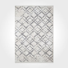 Geometric Area Rug – Washable Non Slip Beige Chenille Cotton Carpet