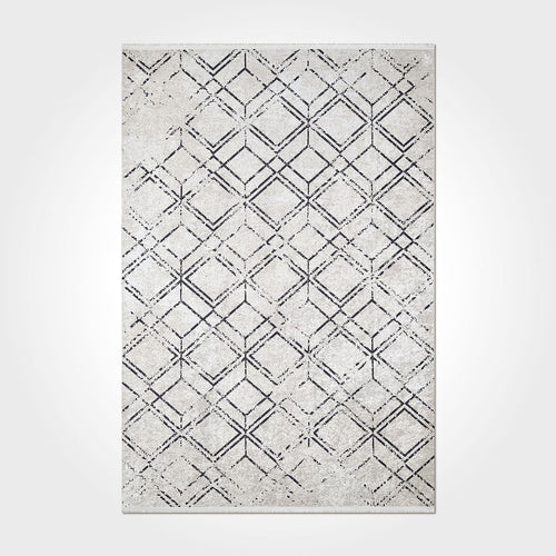 Geometric Area Rug – Washable Non Slip Beige Chenille Cotton Carpet