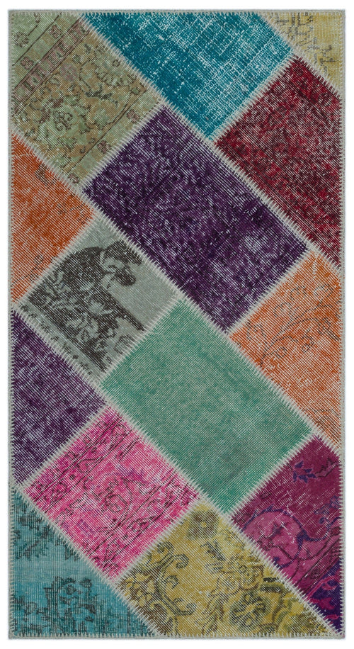 Iskece 24625 Beige Patchwork Wool Handmade Area Rug 2'7" x 4'11"